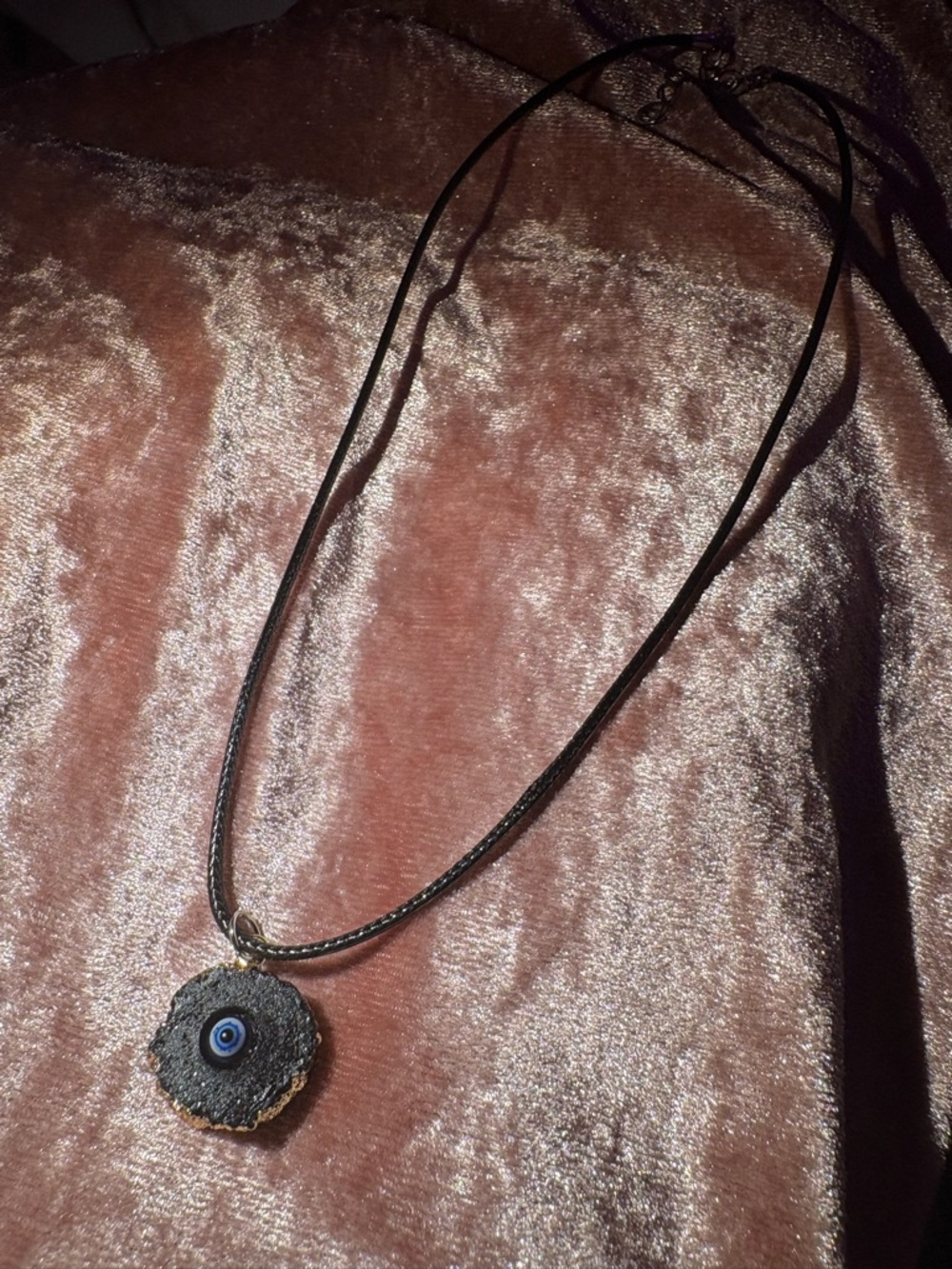 Black clasp Necklace with Blue Eye center Pendant - 24-26 inch
